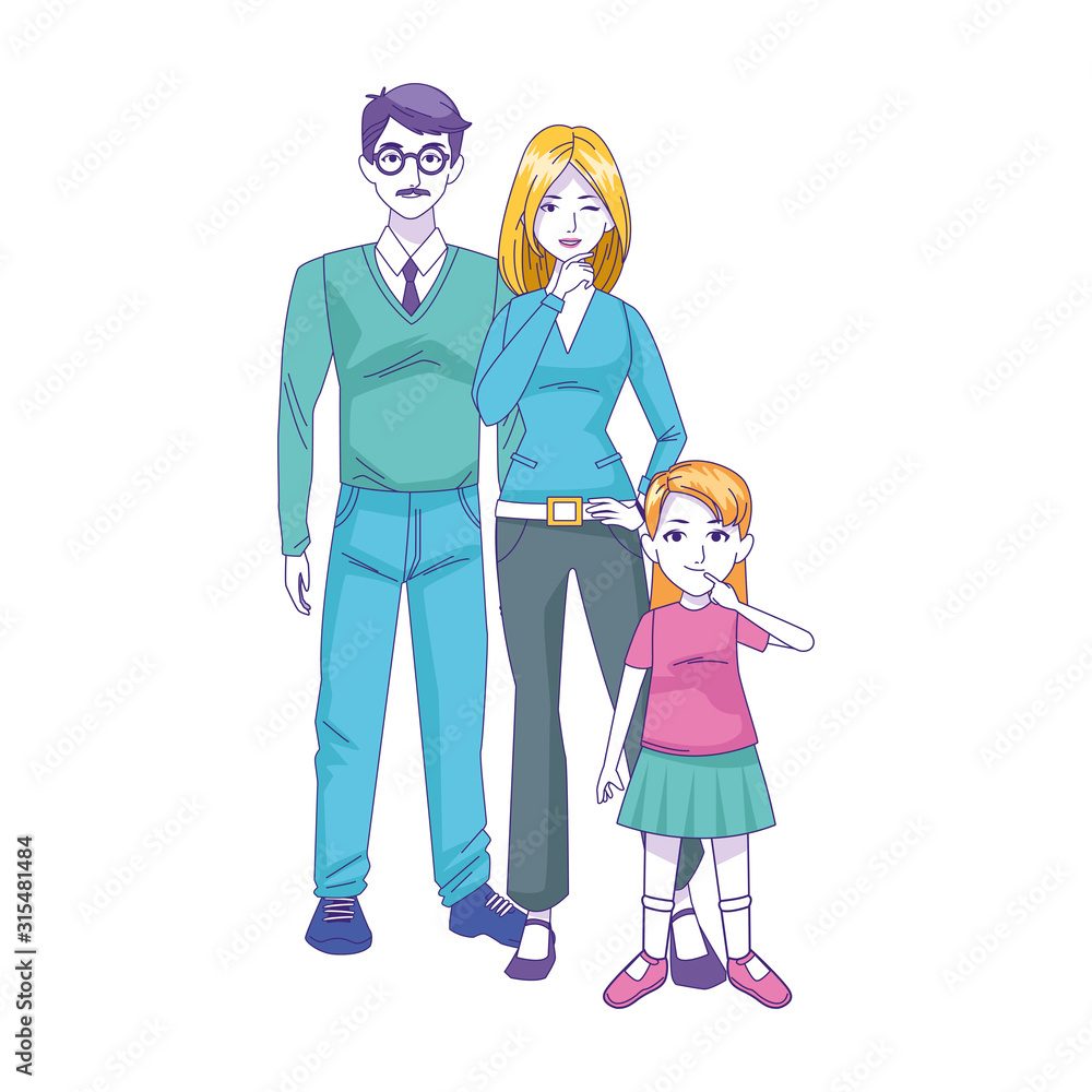 man and woman with little girl icon, flat design man and woman with little girl icon, flat design