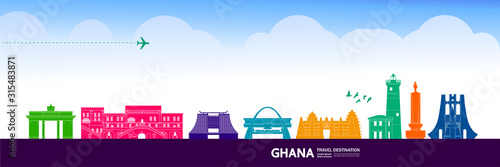 Fotografi Ghana travel destination grand vector illustration.