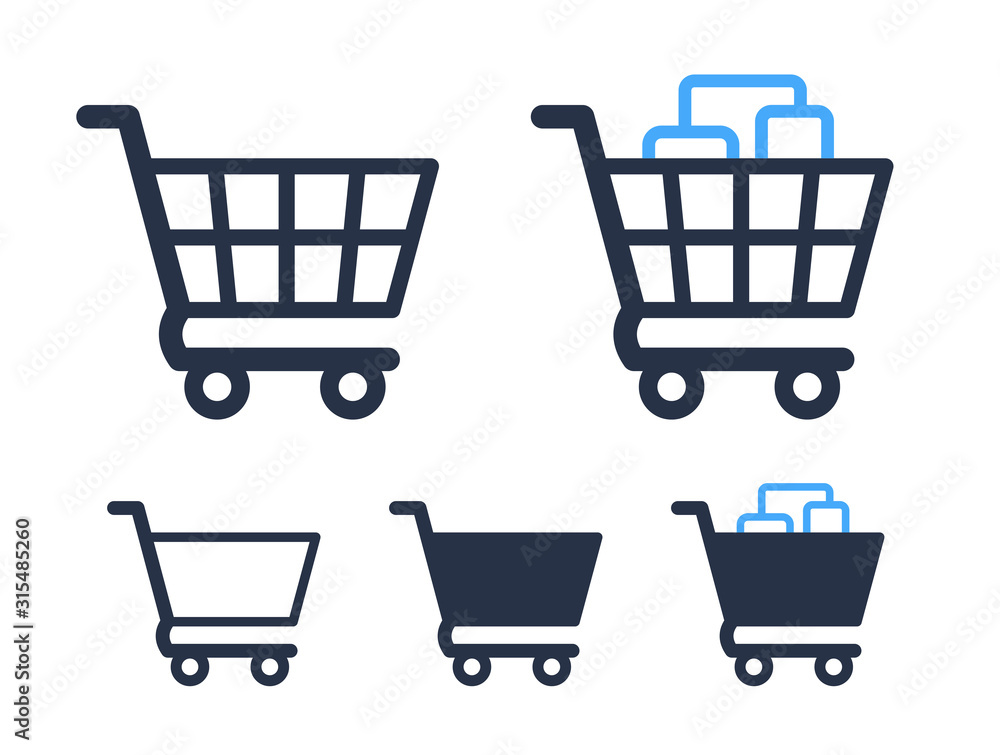 Empty and filled shopping cart symbols shop and sale icons