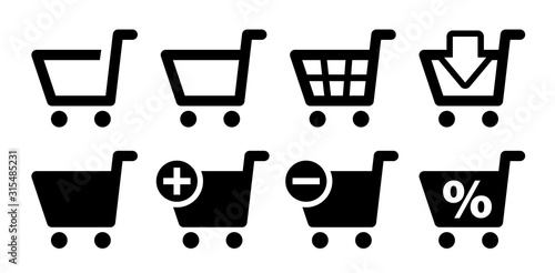 Different simple shopping cart symbols icon set