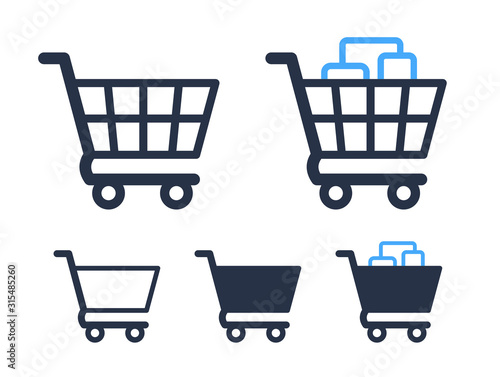Empty and filled shopping cart symbols shop and sale icons