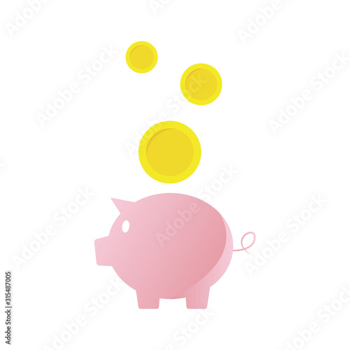 Pig bank flat icon money saving business icon money coin logo. Vector illustration