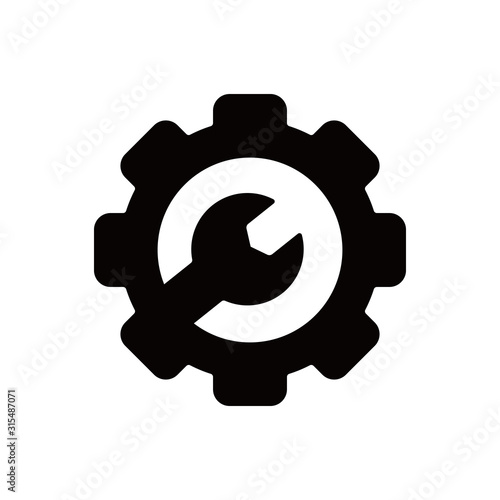 Mechanical gear icon with wrench in the middle for repair in white background .
