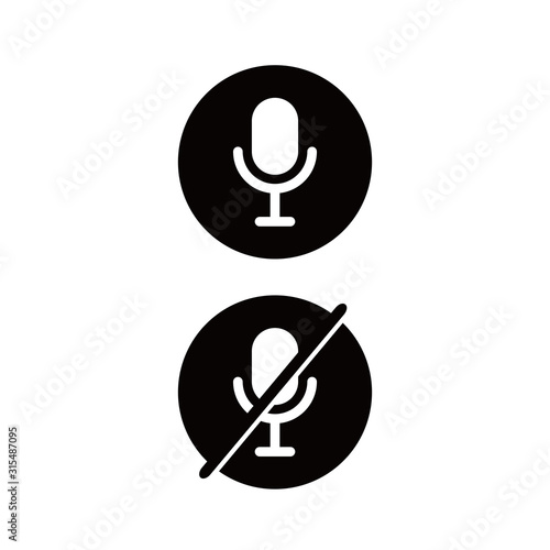 Microphone Audio Muted. No microphone. Microphones on and off in black circle.