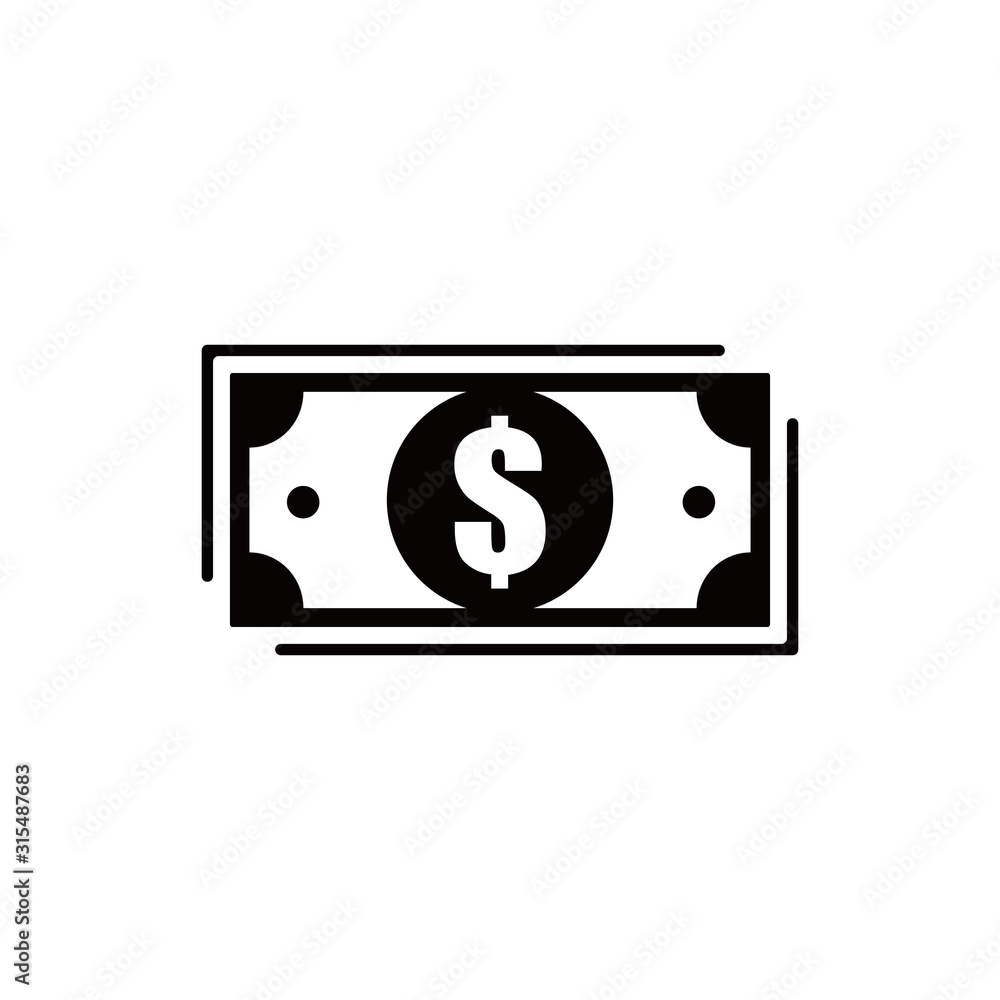 Black dollar money cash icon, dollar sign on white background. Black dollar money cash icon, dollar sign on white background.