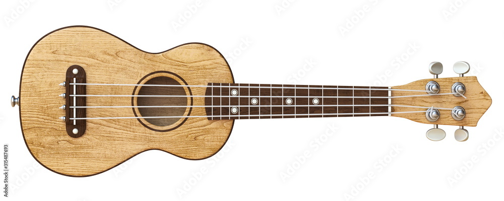 Wooden ukulele Front view 3D - obrazy, fototapety, plakaty 