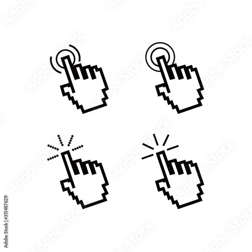 Hand mouse cursor click set icons in white background. vector illustration