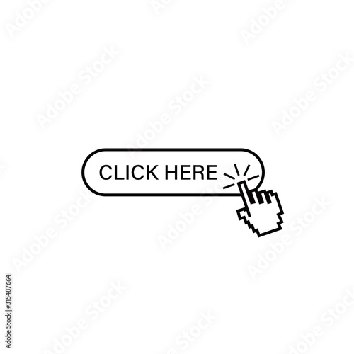 Click here vector button lines. Finger pushing a button. Vector EPS 10