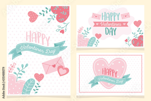happy valentines day, hearts love flowers foliage nature celebration cards © Stockgiu