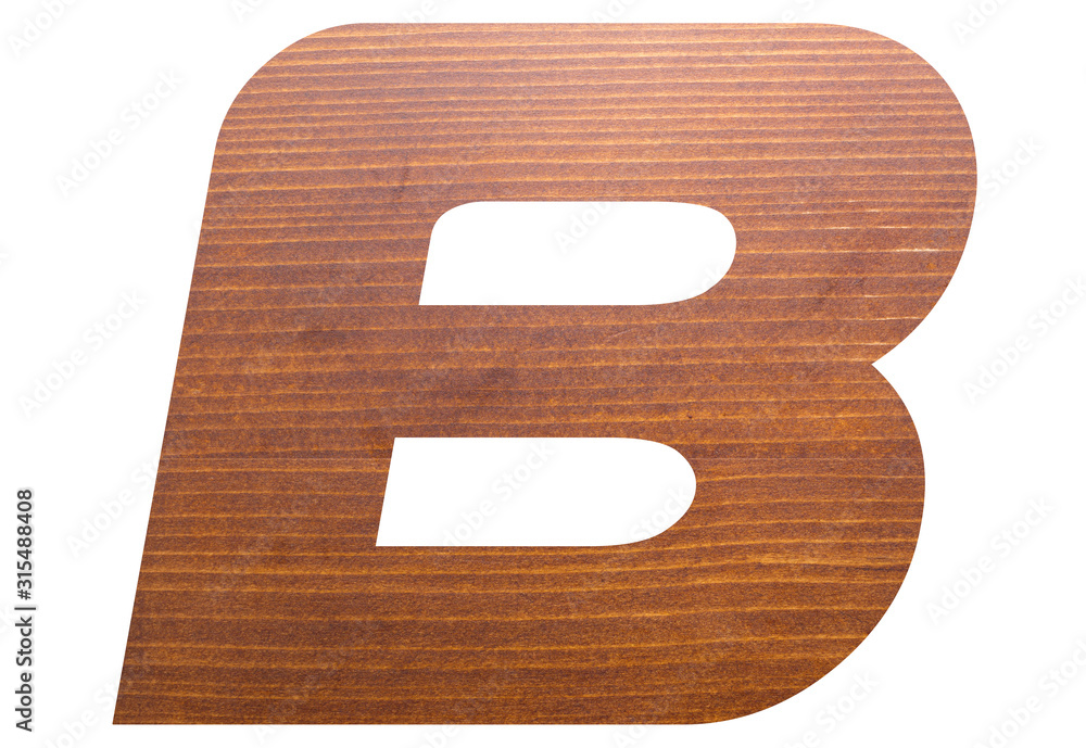 Capital letter B with brown wooden texture on white background. Capital letter B with brown wooden texture on white background.