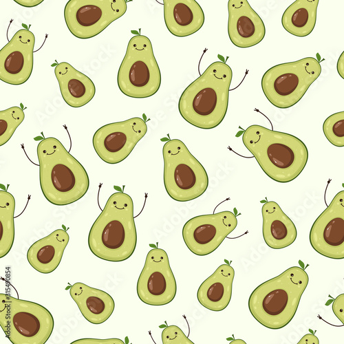 Seamless Background with Happy Avocado