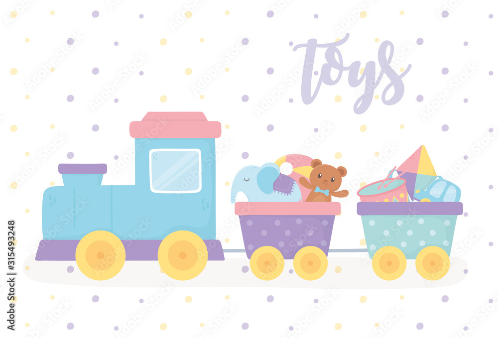 Naklejka premium filled train with teddy bear kite elephant cartoon kids toys