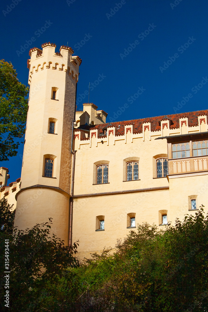 Exterior of Hohenschwangau palace in Bavaria, Germany