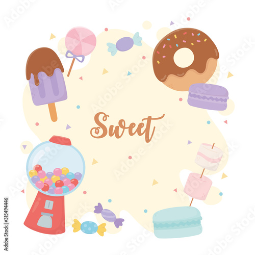 sweet products donut ice cream bubble gum machine candies caramel