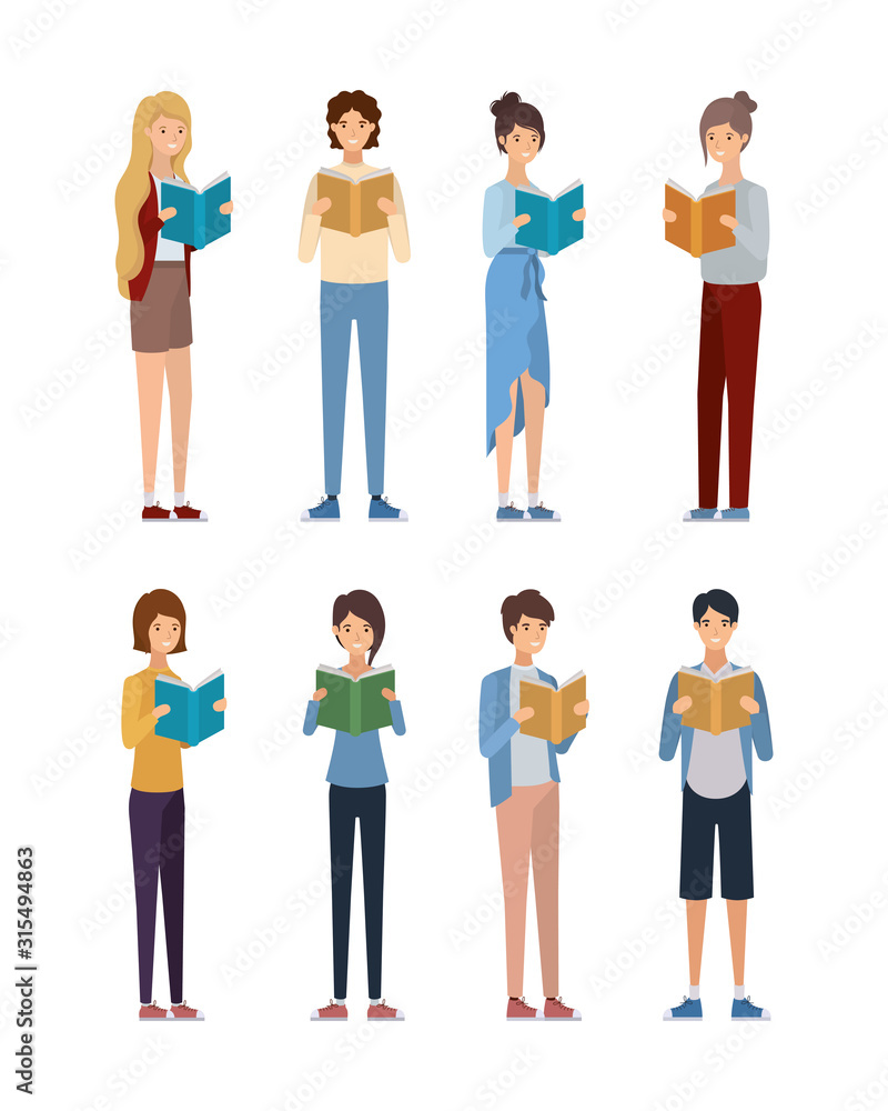 Isolated people avatars with education books vector design
