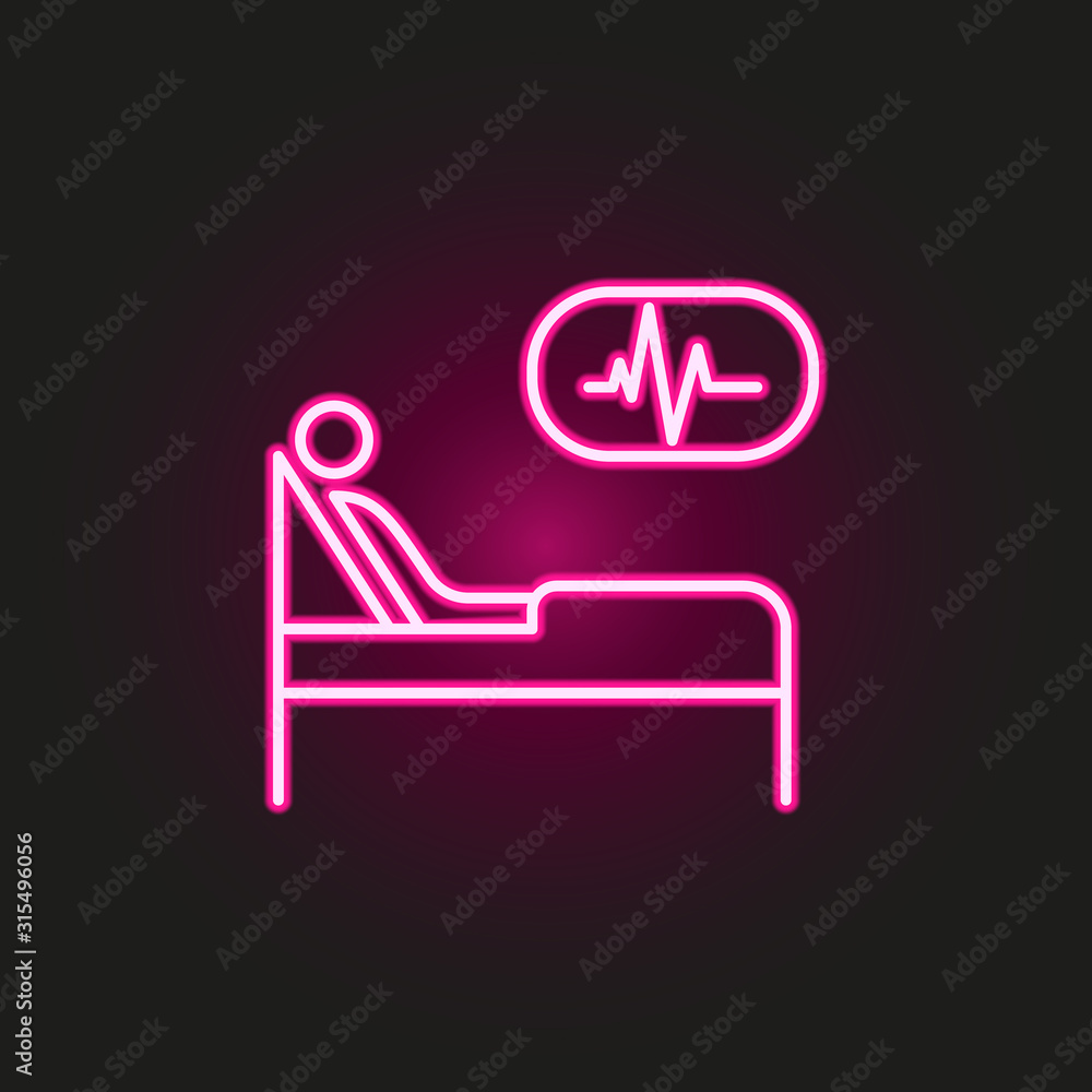Hospital bed neon style icon. Simple thin line, outline vector of medical icons for ui and ux, website or mobile application Hospital bed neon style icon. Simple thin line, outline vector of medical icons for ui and ux, website or mobile application