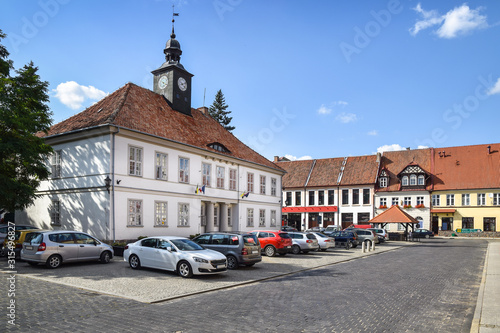 Old Town Square in Reszel with the town hall, Warmian-Masurian Voivodeship, Poland.