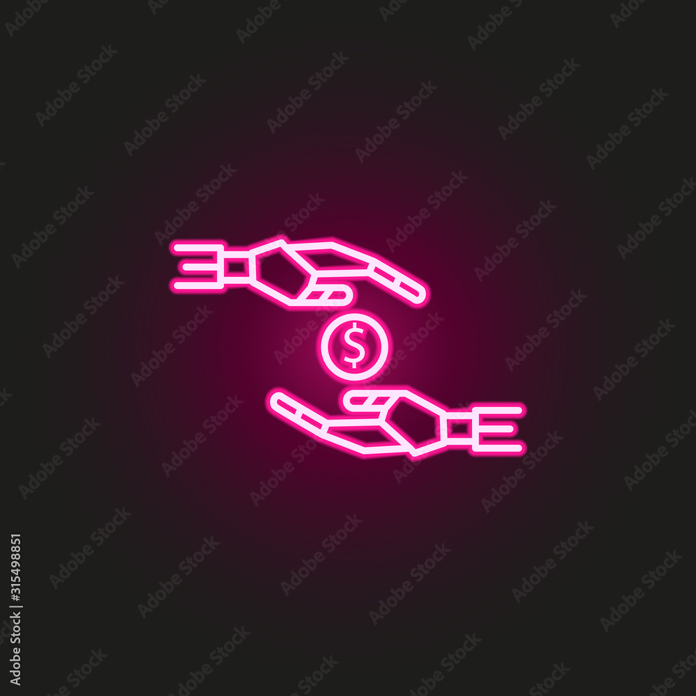 Advisor money rich robot hands neon style icon. Simple thin line, outline vector of robo icons for ui and ux, website or mobile application Advisor money rich robot hands neon style icon. Simple thin line, outline vector of robo icons for ui and ux, website or mobile application