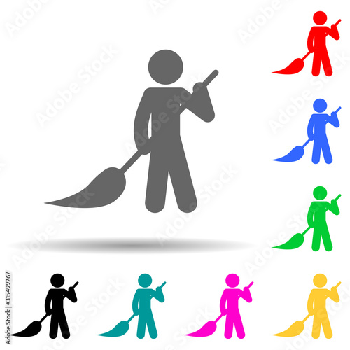 Child, cleaning multi color style icon. Simple glyph, flat vector of self independet child icons for ui and ux, website or mobile application