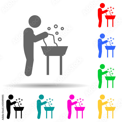 Child, washing clothes multi color style icon. Simple glyph, flat vector of self independet child icons for ui and ux, website or mobile application