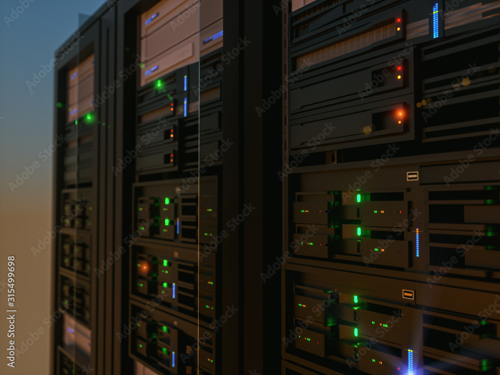 Server units in cloud service data center showing flickering light indicators for massive data connection bandwidth, close up shot. Server units in cloud service data center showing flickering light indicators for massive data connection bandwidth, close up shot.