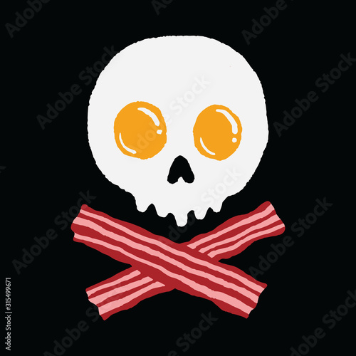 Breakfast Egg Bacon Skull Horror Funny Graphic Illustration Vector Art T-shirt Design
