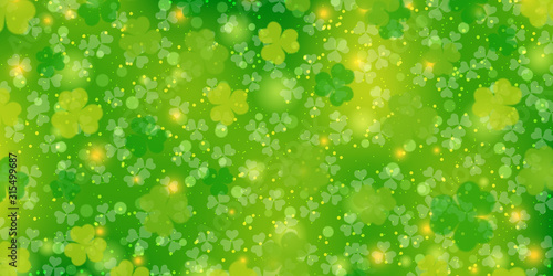 St.Patrick's Day green vector background with clover leaves
