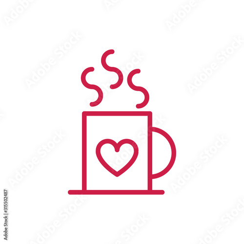 happy valentines day hot coffee cup heart love red line design