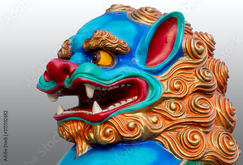 Colorful chinese guardian lion. Chinese imperial lion.