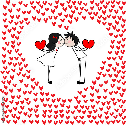 Cute doodle couple kissing