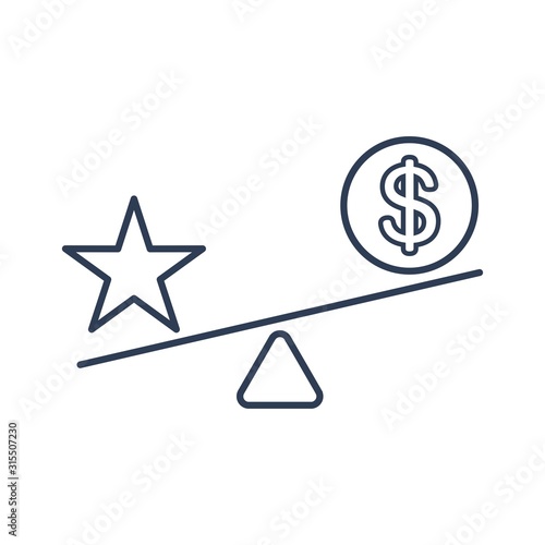Rating star, financial balance leverage. Increase income. Successful business. Vector linear icon on a white background.
