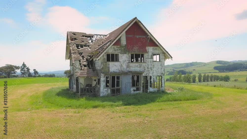 Aerial orbit around the derelict Ahiaruhe House in Wairarapa, New Zealand Aerial orbit around the derelict Ahiaruhe House in Wairarapa, New Zealand
