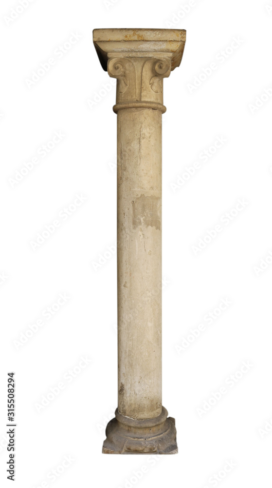 ancient greek classical column with capital isolated on white background - artistic symbol of wisdom, philosophy and democracy