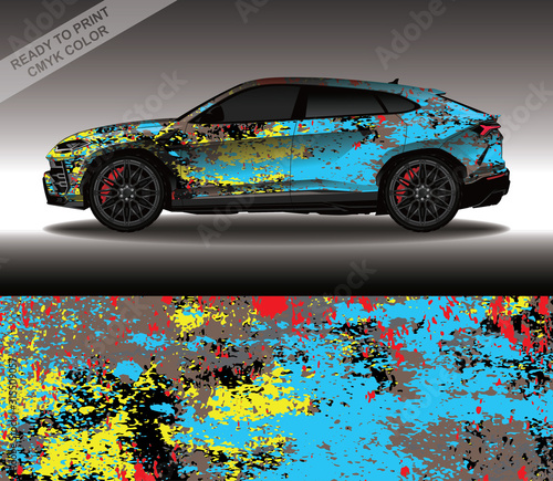 Car wrap decal design vector, custom livery race rally car vehicle sticker and tinting.