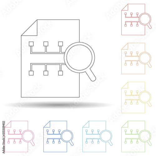 Search in the structure of management in multi color style icon. Simple thin line, outline vector of programming icons for ui and ux, website or mobile application
