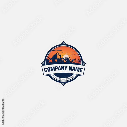 sunrise and outdoor logo with vintage and badge style