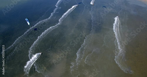 Aerial scene of the kitesurfing in Nin, Croatia