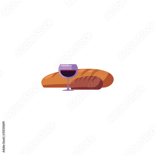 Isolated wine cup and bread vector design
