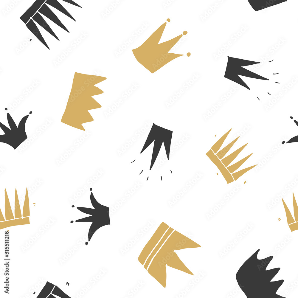 Crown Seamless Pattern, hand drawn royal doodles background, Vector Illustration Crown Seamless Pattern, hand drawn royal doodles background, Vector Illustration