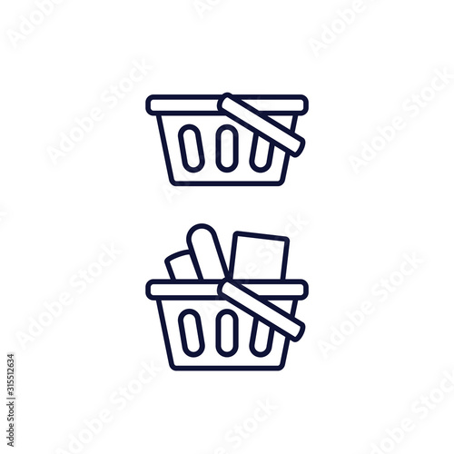 Grocery shopping basket icon empty and full filled condition symbol icon in outline style vector