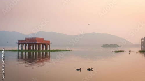 Blissful morning at romantic Jal Mahal Water Palace in Jaipur. Rajasthan, India photo