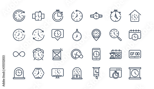 time clock timer hour date linear design set icons