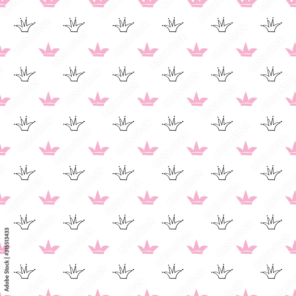 Crown Seamless Pattern, hand drawn royal doodles background, Vector Illustration Crown Seamless Pattern, hand drawn royal doodles background, Vector Illustration