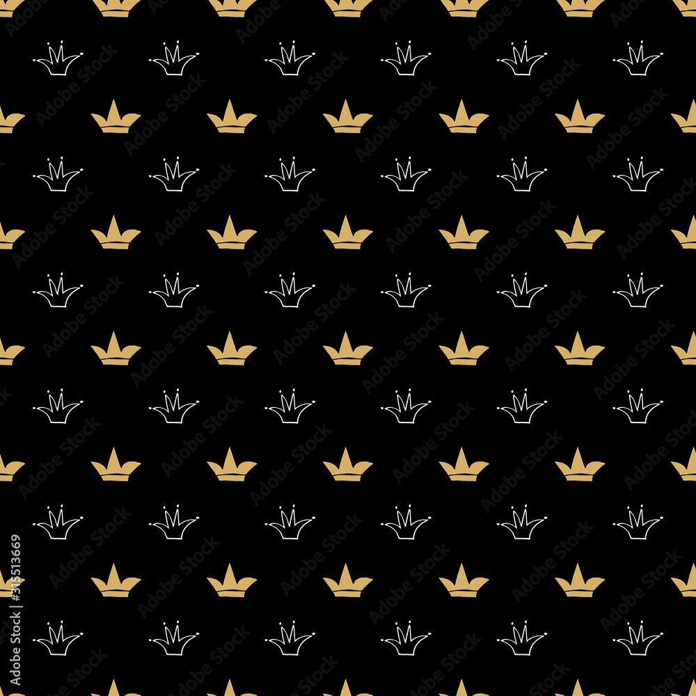 Fototapeta premium Crown Seamless Pattern, hand drawn royal doodles background, Vector Illustration