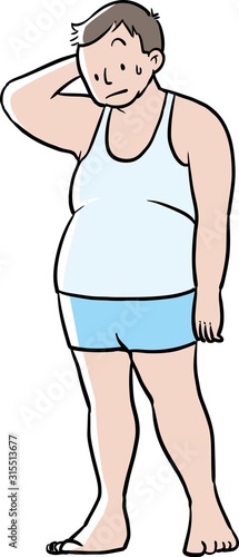 男性 ダイエット 太った 肥満 ビフォー イラスト ベクター