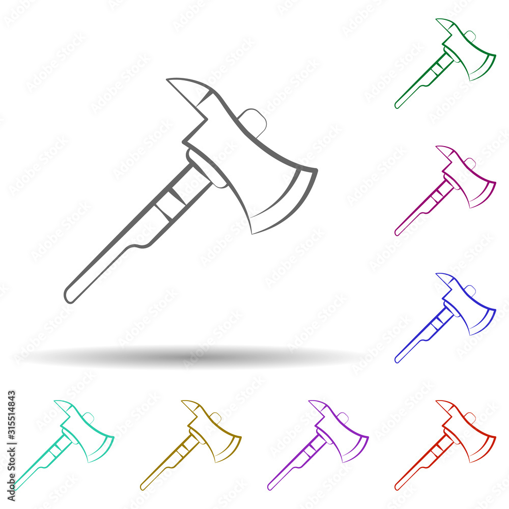 Firefighter, axe in multi color style icon. Simple thin line, outline vector of firefighter icons for ui and ux, website or mobile application Firefighter, axe in multi color style icon. Simple thin line, outline vector of firefighter icons for ui and ux, website or mobile application