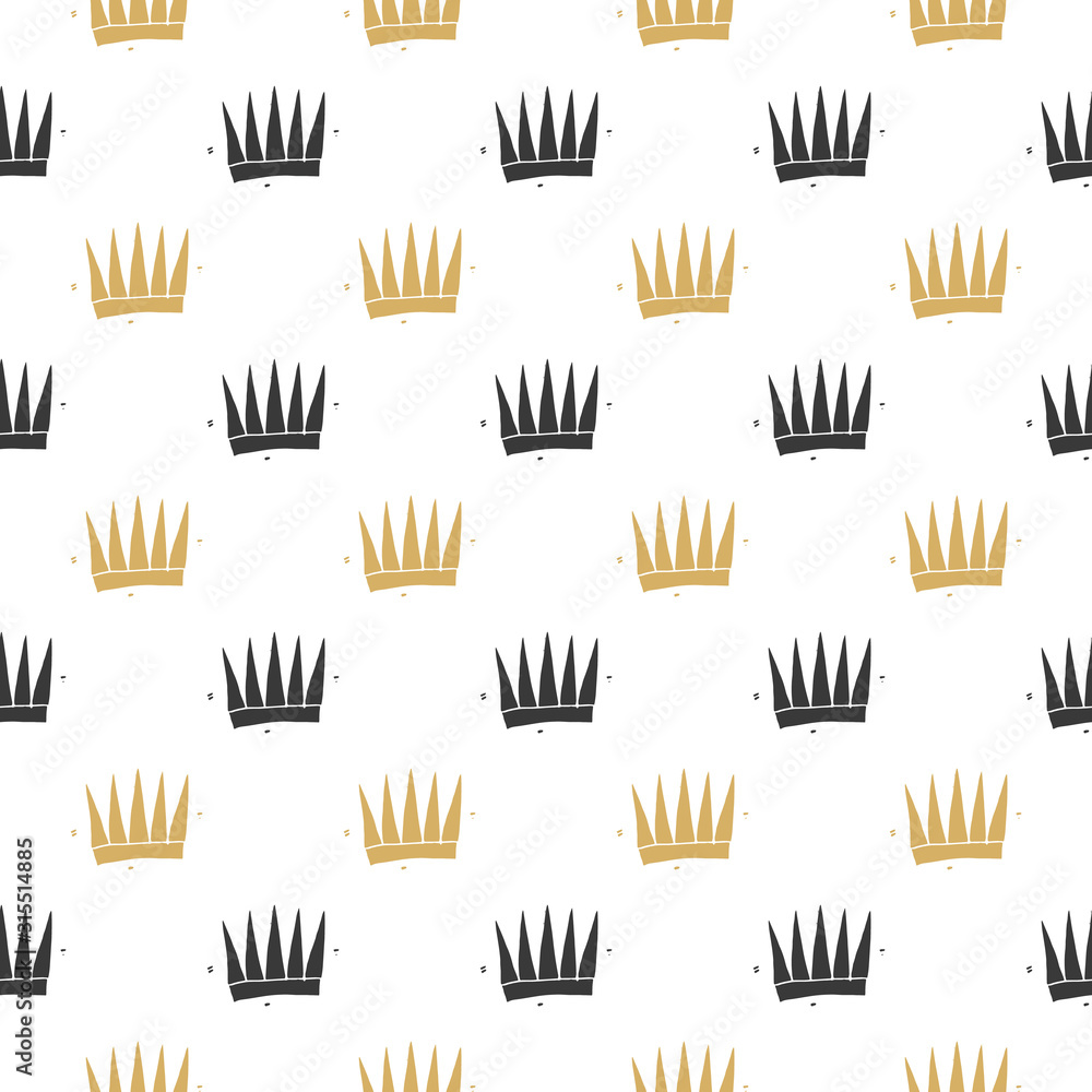 Fototapeta premium Crown Seamless Pattern, hand drawn royal doodles background, Vector Illustration