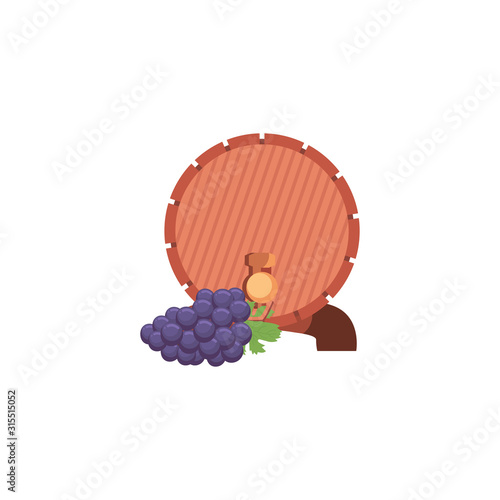 Isolated wine barrel and grapes vector design