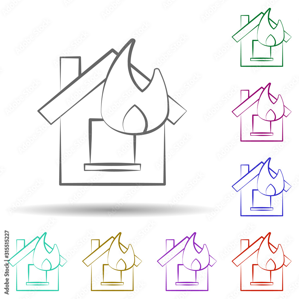 Fototapeta premium Firefighter, house in multi color style icon. Simple thin line, outline vector of firefighter icons for ui and ux, website or mobile application