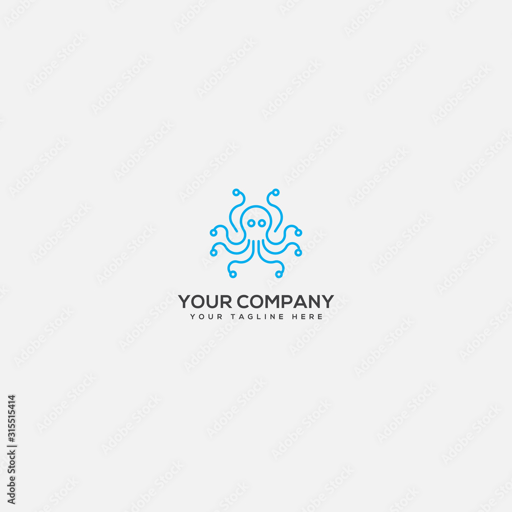 tentacle logo, squid character logo, octopus mascot line art logo